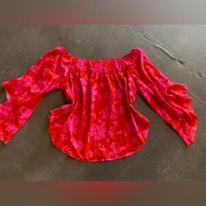 SHEIN Red Floral Off-Shoulder Blouse